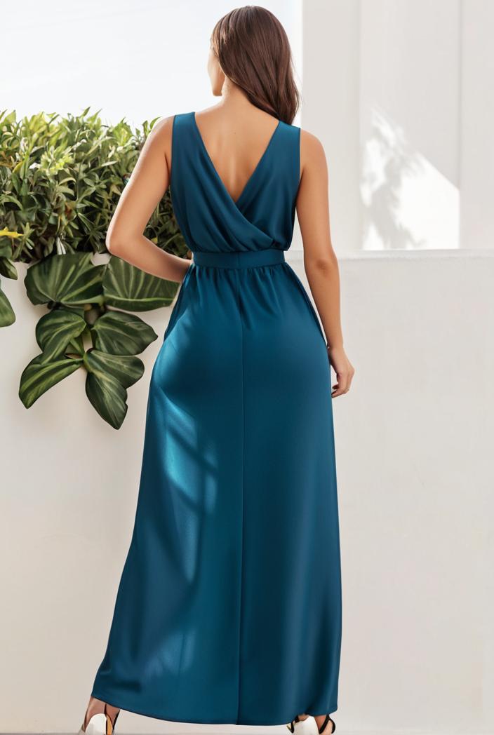 plus size shiny v neck side slit formal evening dress 120348
