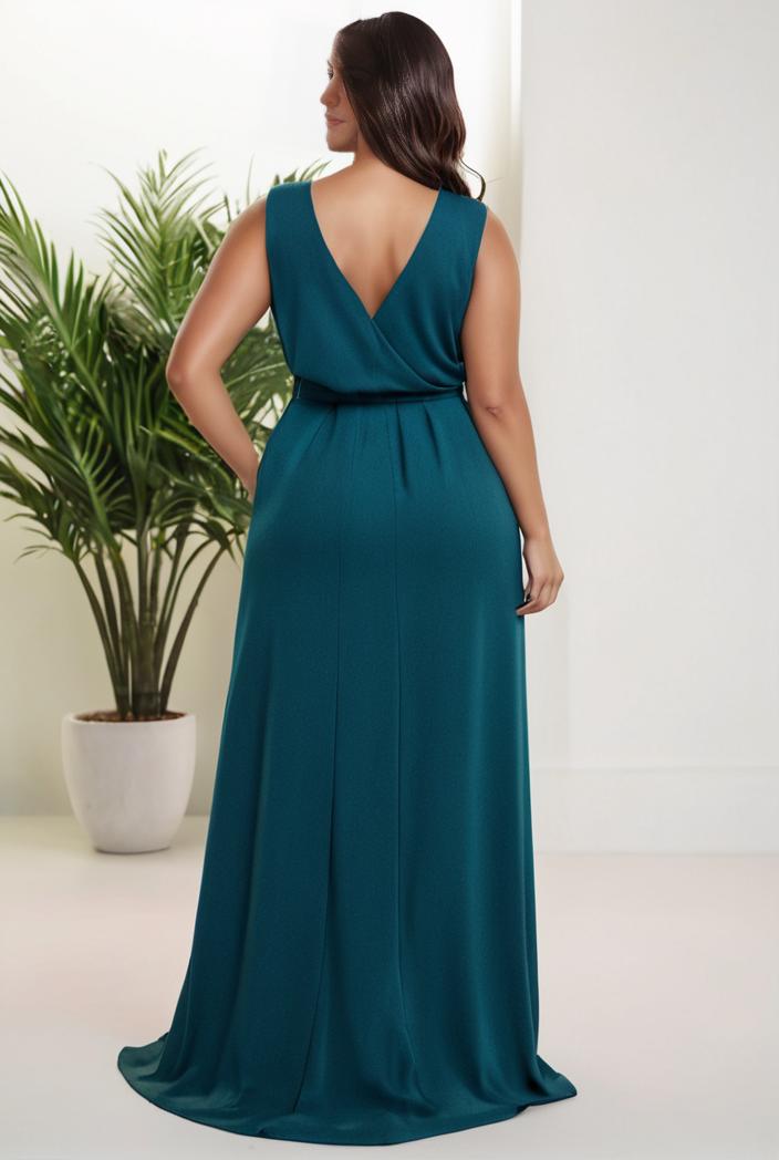 plus size shiny v neck side slit formal evening dress 120349