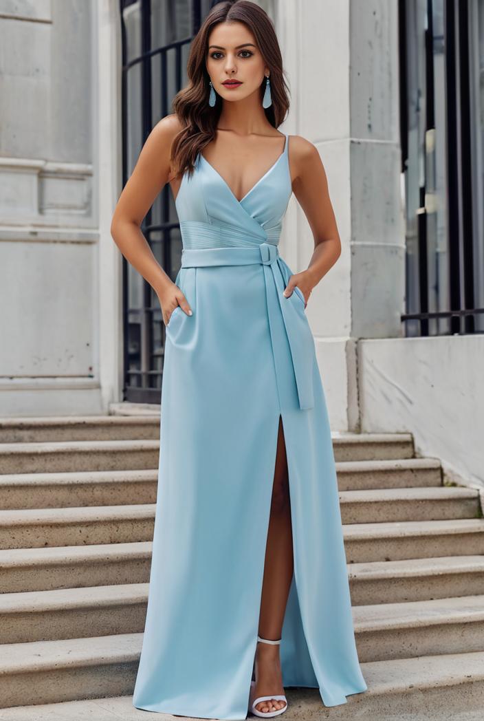 plus size shiny v neck side slit formal evening dress 120364
