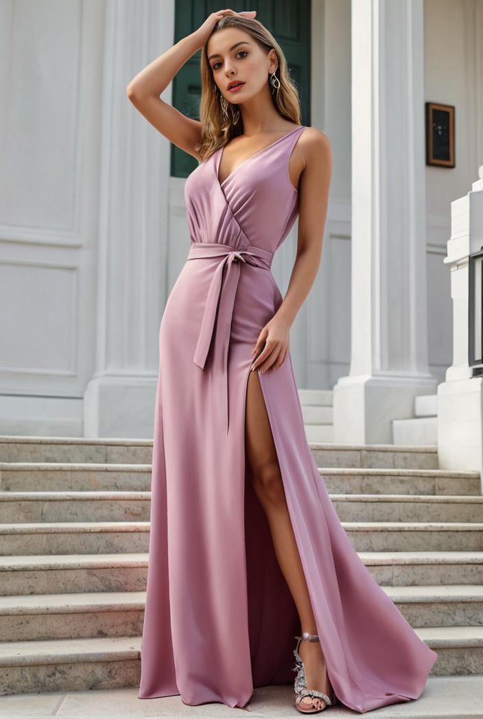 plus size shiny v neck side slit formal evening dress 120402