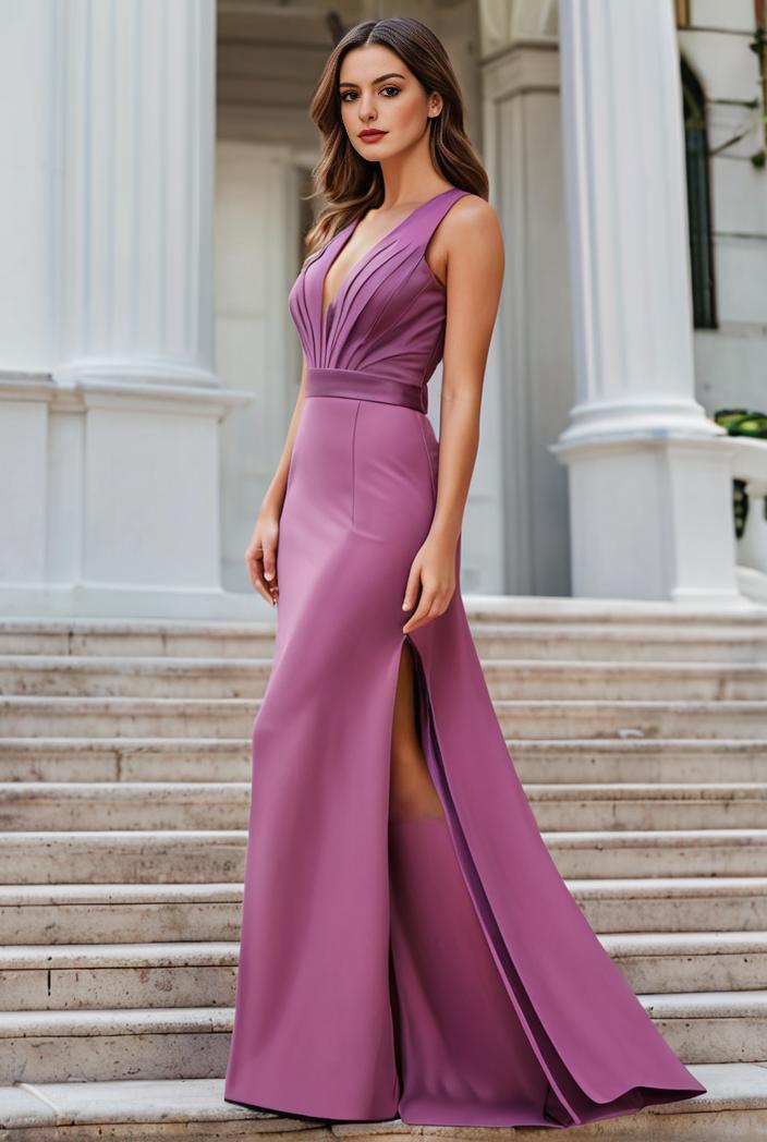 plus size shiny v neck side slit formal evening dress 120401