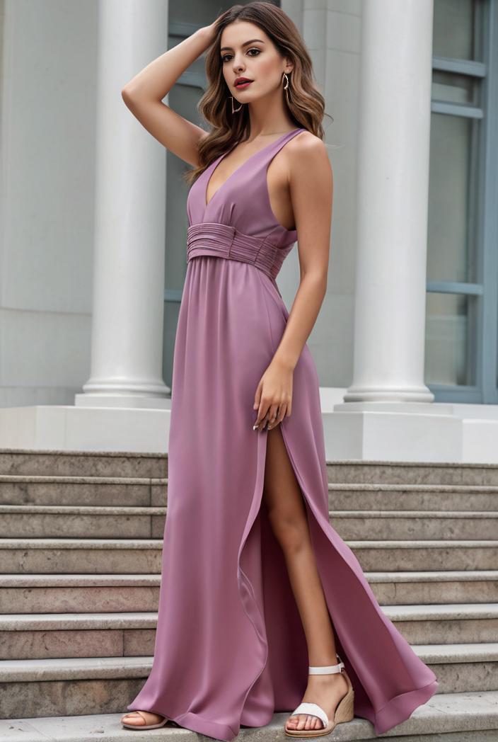 plus size shiny v neck side slit formal evening dress 120405