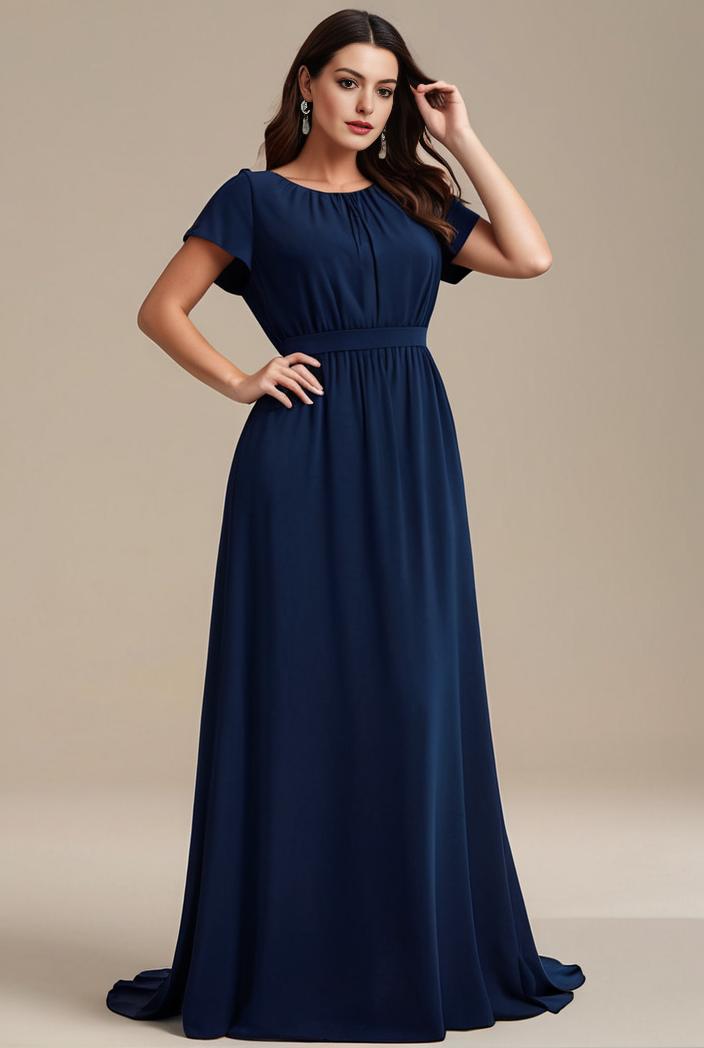plus size simple chiffon pleated a line round neckline bridesmaid dress 120415