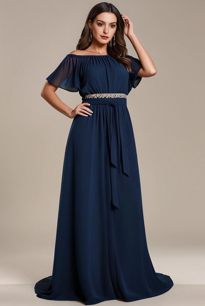 plus size simple chiffon pleated a line round neckline bridesmaid dress 120416