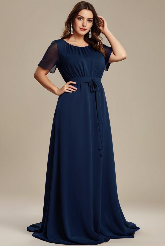 plus size simple chiffon pleated a line round neckline bridesmaid dress 120417