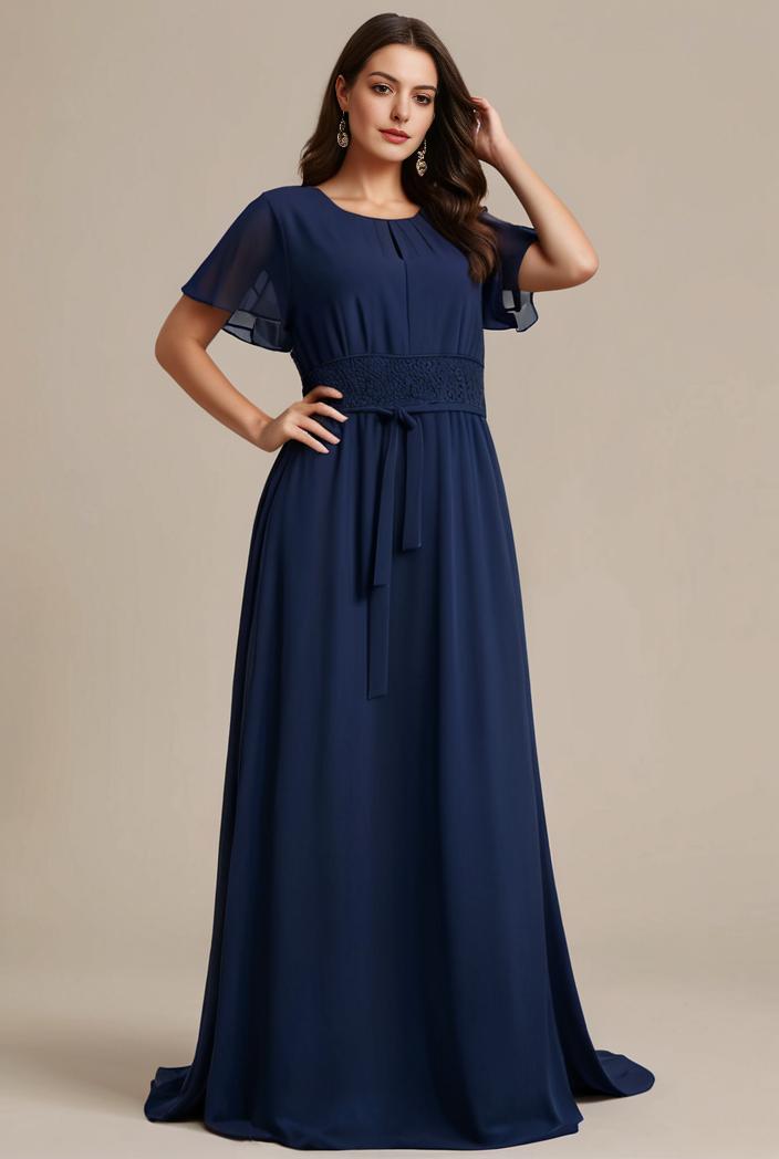 plus size simple chiffon pleated a line round neckline bridesmaid dress 120419