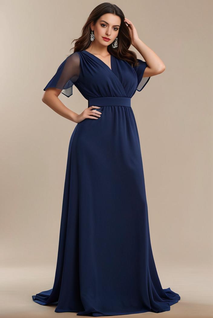 plus size simple chiffon pleated a line round neckline bridesmaid dress 120418