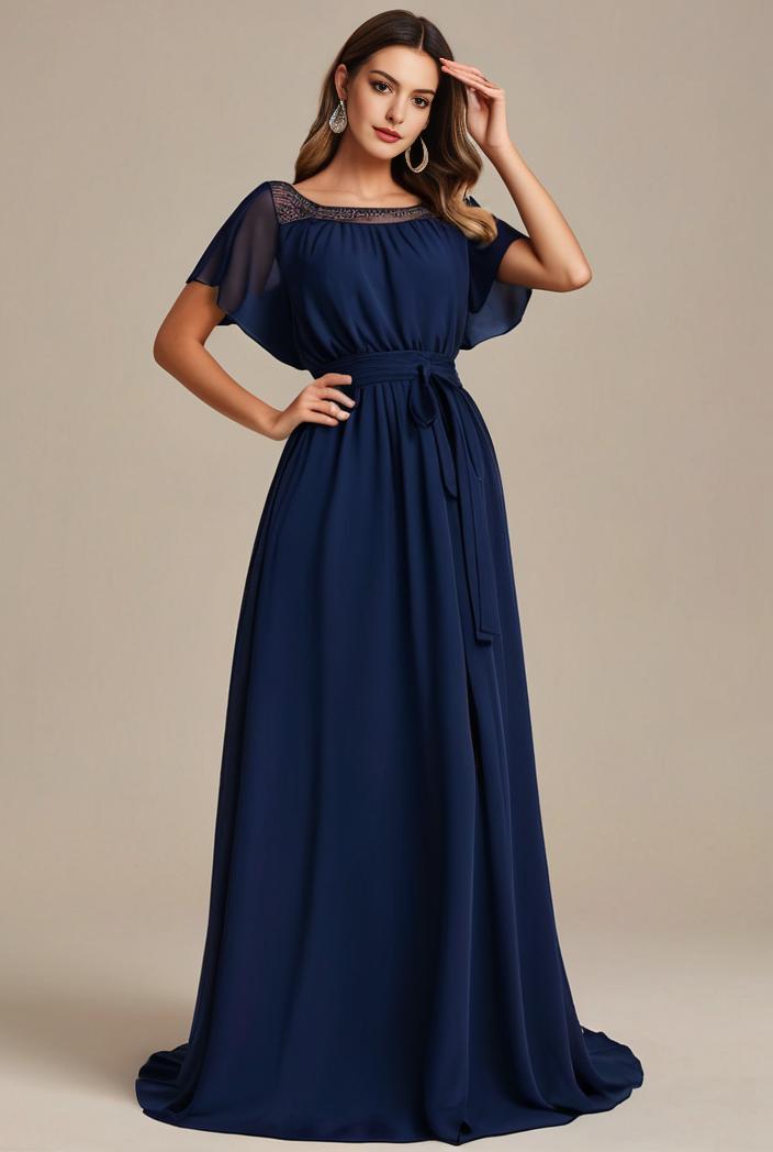 plus size simple chiffon pleated a line round neckline bridesmaid dress 120420