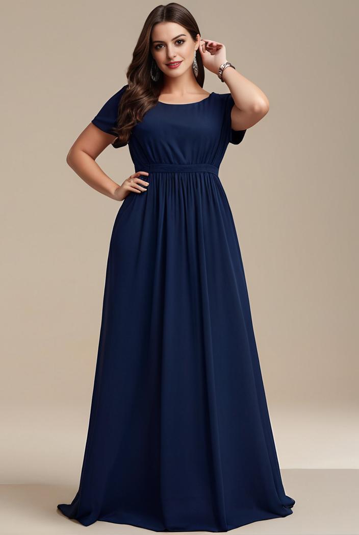plus size simple chiffon pleated a line round neckline bridesmaid dress 120423