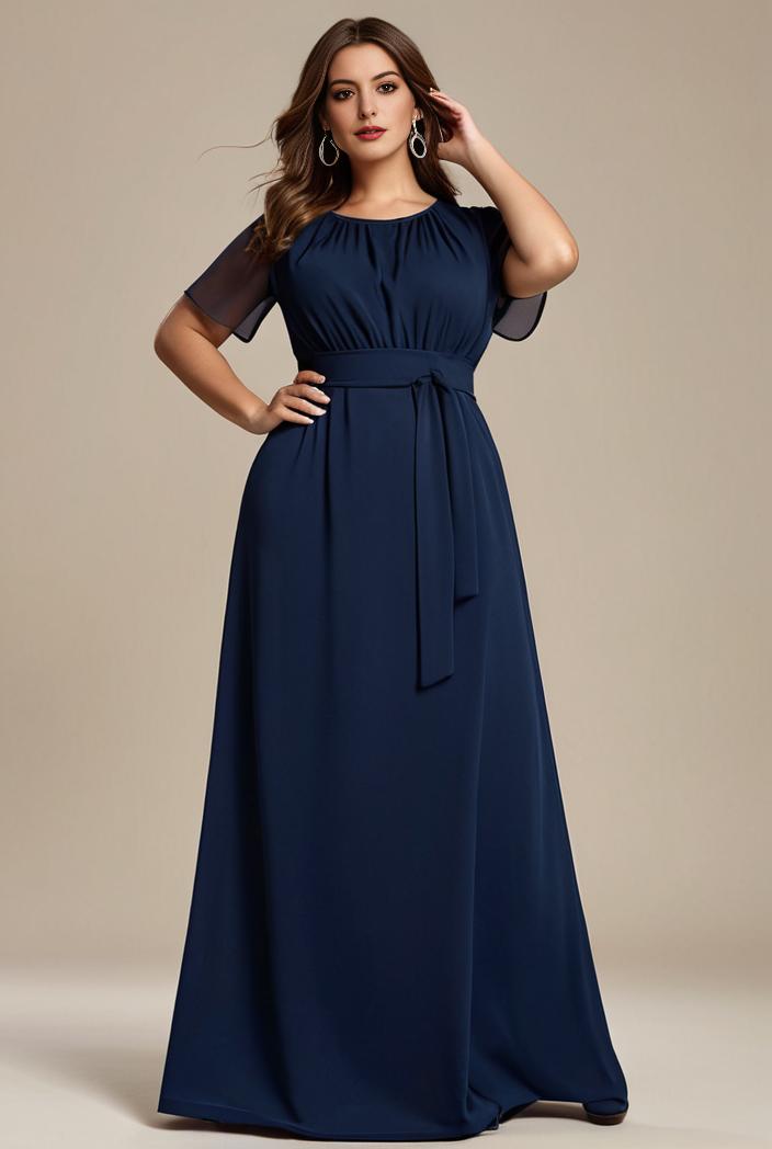 plus size simple chiffon pleated a line round neckline bridesmaid dress 120425