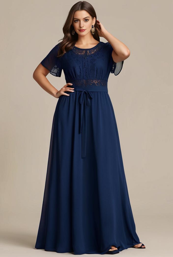 plus size simple chiffon pleated a line round neckline bridesmaid dress 120426