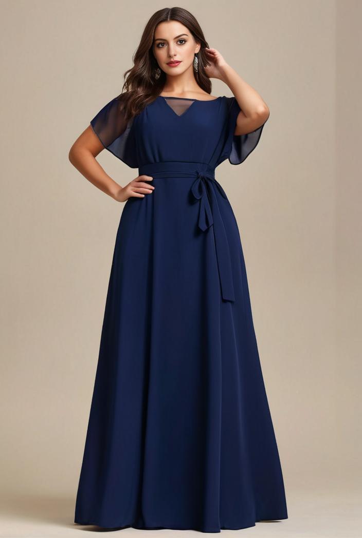 plus size simple chiffon pleated a line round neckline bridesmaid dress 120428