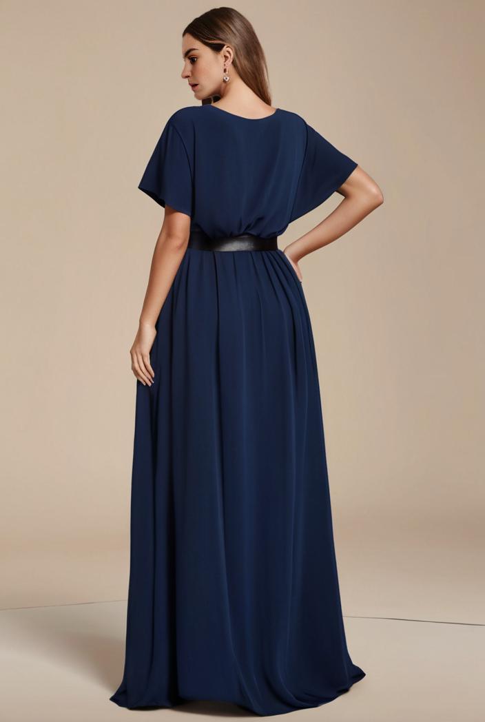 plus size simple chiffon pleated a line round neckline bridesmaid dress 120429