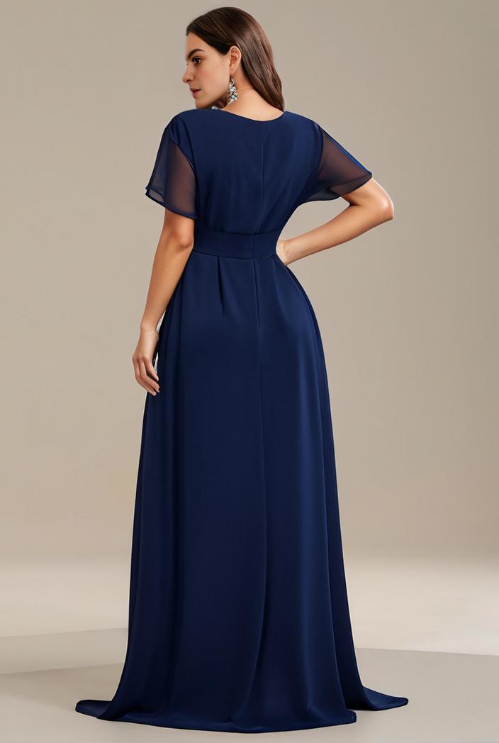 plus size simple chiffon pleated a line round neckline bridesmaid dress 120430