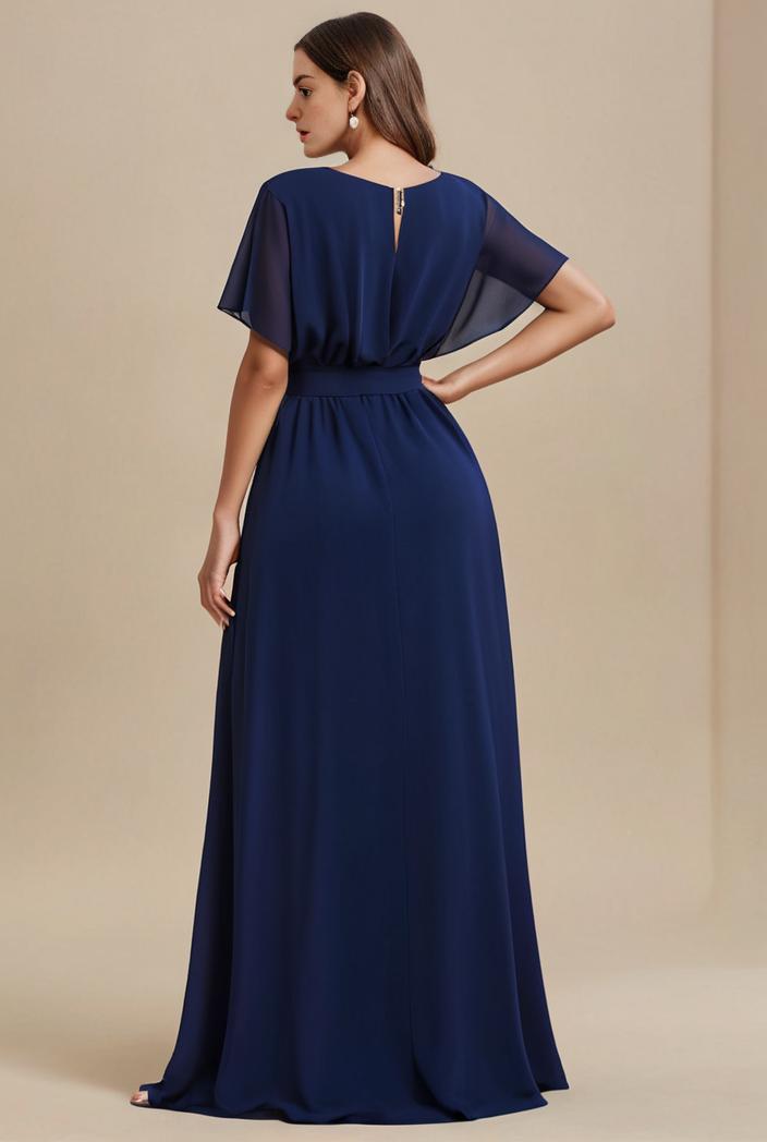 plus size simple chiffon pleated a line round neckline bridesmaid dress 120436