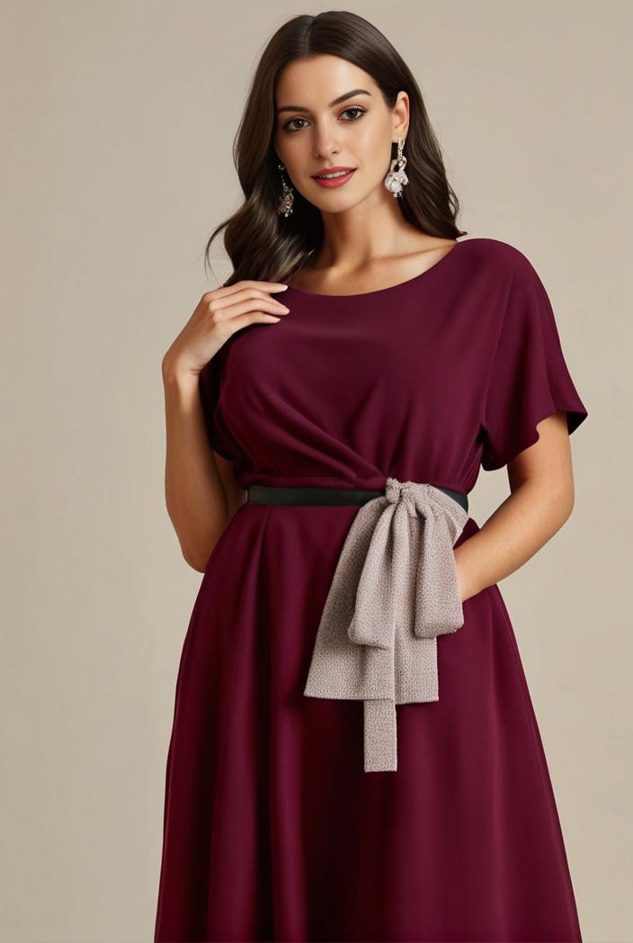 plus size simple chiffon pleated a line round neckline bridesmaid dress 120450