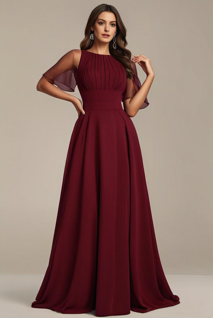 plus size simple chiffon pleated a line round neckline bridesmaid dress 120453