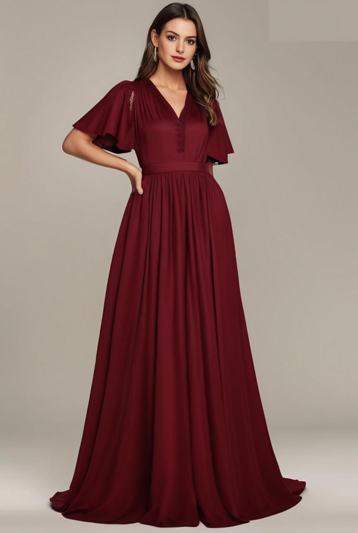 plus size simple chiffon pleated a line round neckline bridesmaid dress 120455