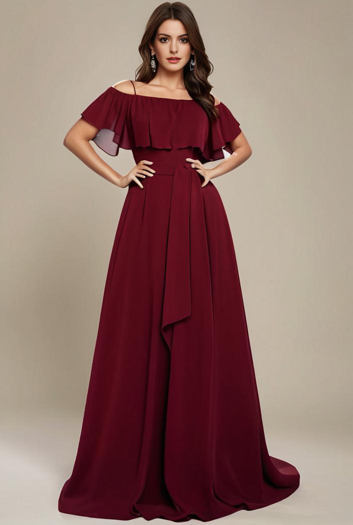 plus size simple chiffon pleated a line round neckline bridesmaid dress 120457