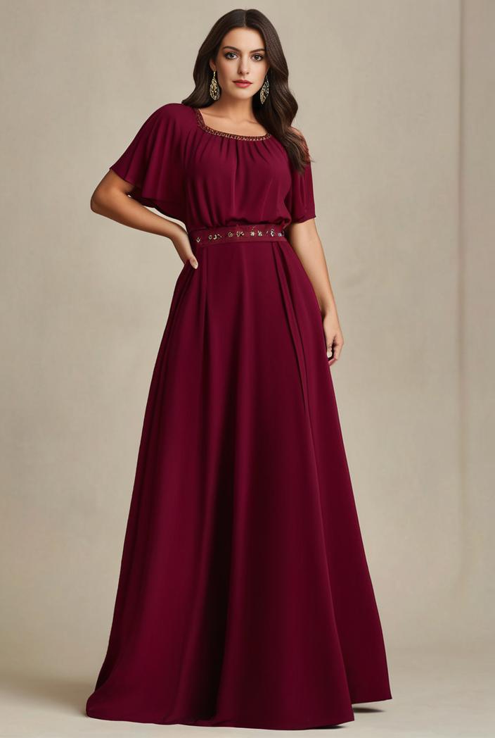 plus size simple chiffon pleated a line round neckline bridesmaid dress 120460