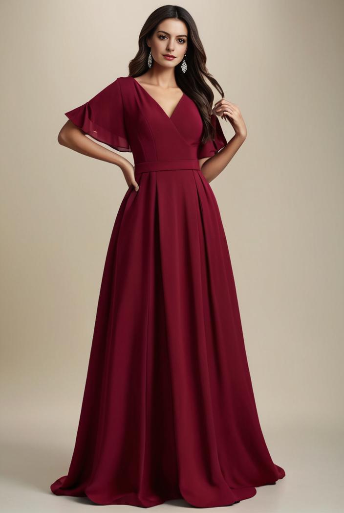 plus size simple chiffon pleated a line round neckline bridesmaid dress 120461
