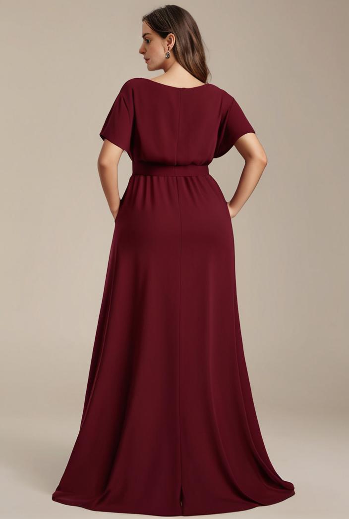 plus size simple chiffon pleated a line round neckline bridesmaid dress 120462