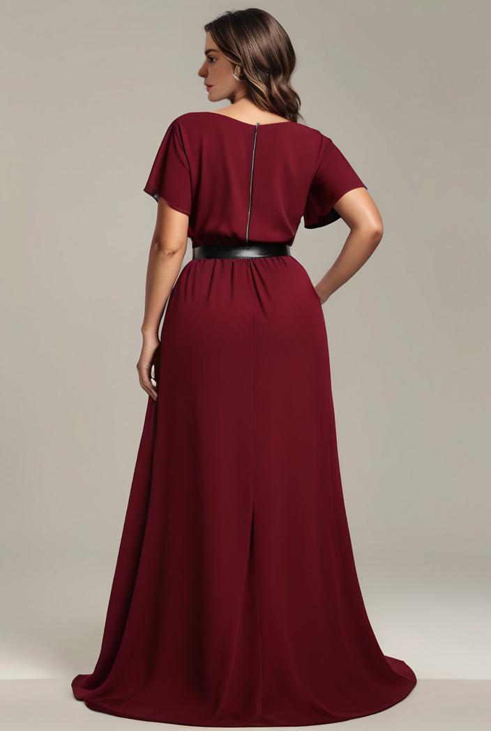 plus size simple chiffon pleated a line round neckline bridesmaid dress 120464
