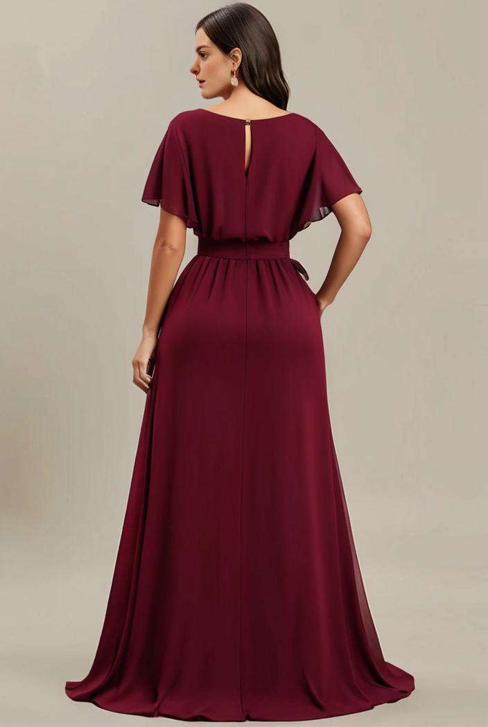 plus size simple chiffon pleated a line round neckline bridesmaid dress 120466