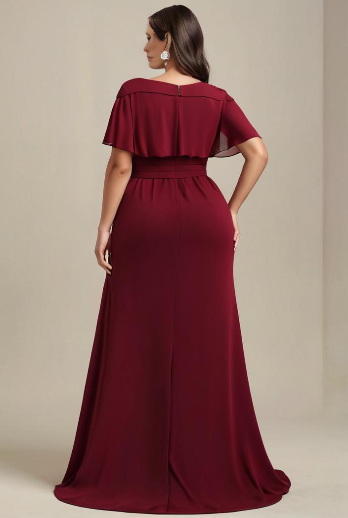 plus size simple chiffon pleated a line round neckline bridesmaid dress 120467
