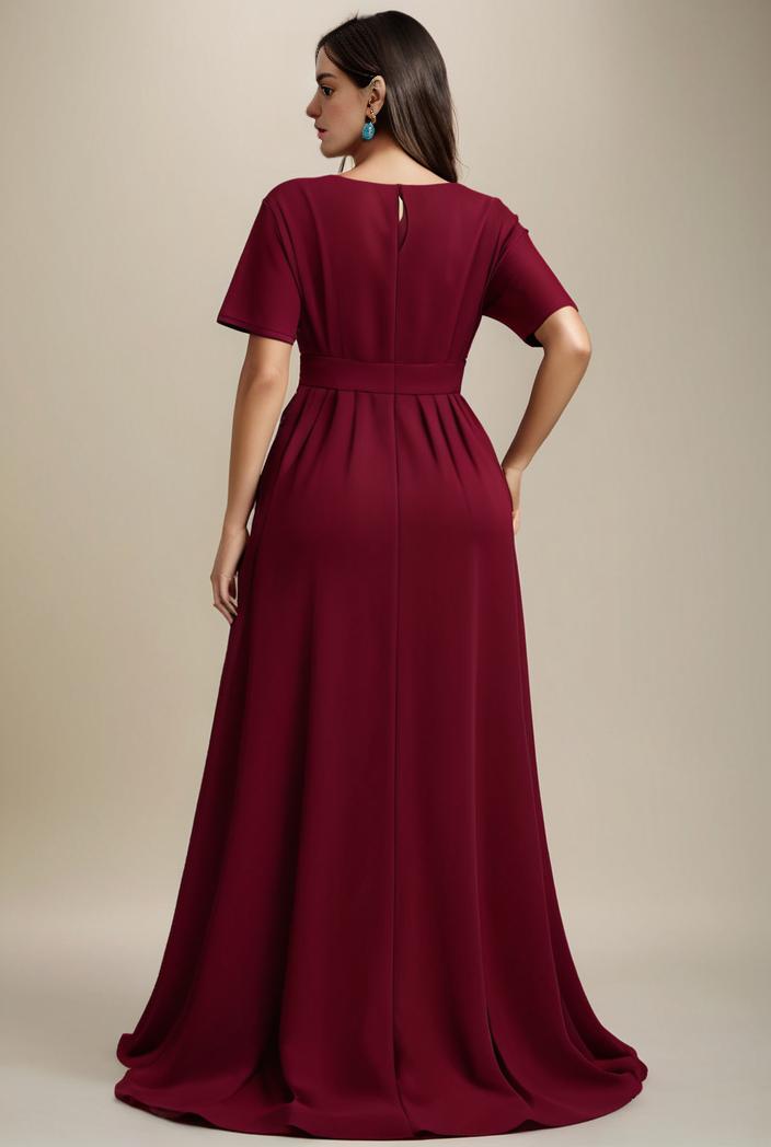plus size simple chiffon pleated a line round neckline bridesmaid dress 120469