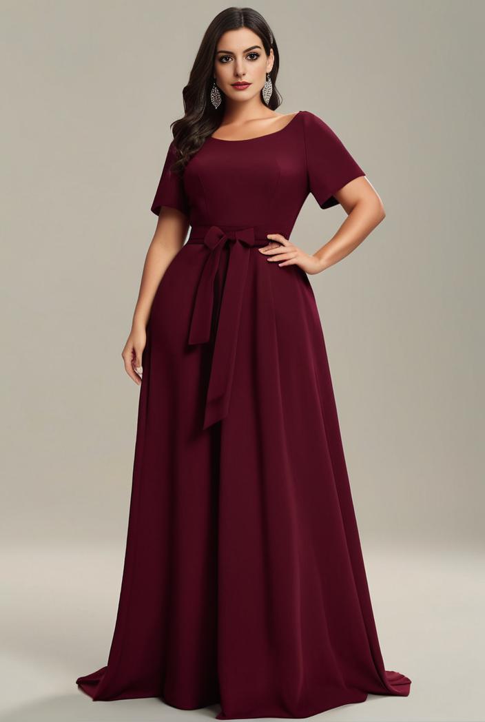 plus size simple chiffon pleated a line round neckline bridesmaid dress 120472