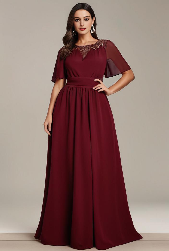 plus size simple chiffon pleated a line round neckline bridesmaid dress 120471