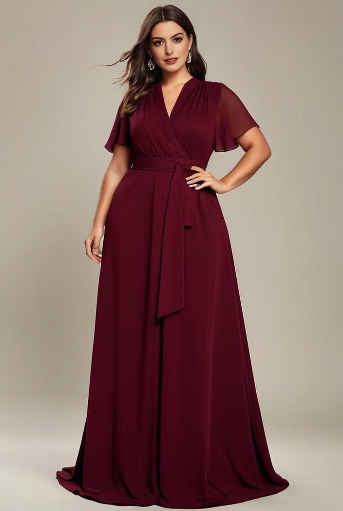 plus size simple chiffon pleated a line round neckline bridesmaid dress 120476