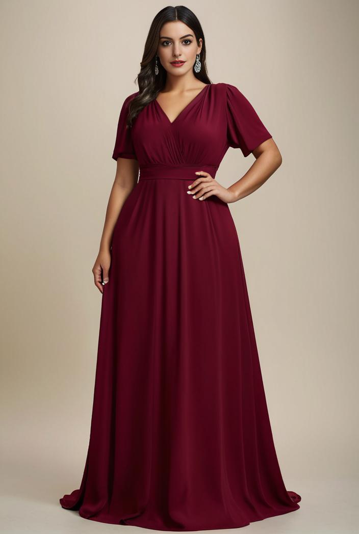 plus size simple chiffon pleated a line round neckline bridesmaid dress 120479