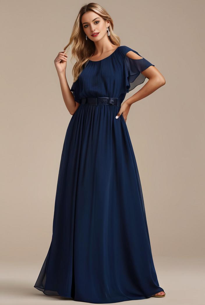 plus size simple chiffon pleated a line round neckline bridesmaid dress 120480