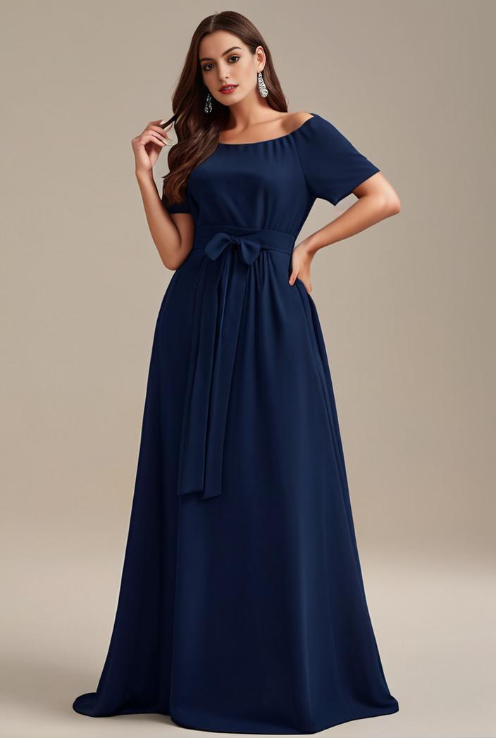 plus size simple chiffon pleated a line round neckline bridesmaid dress 120477
