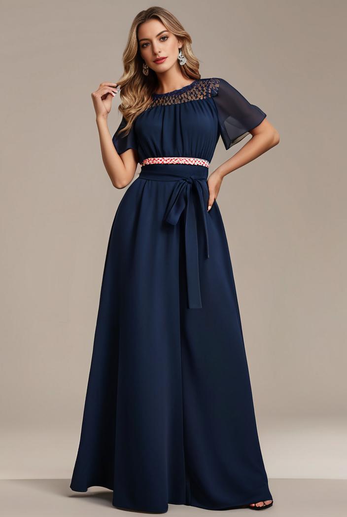 plus size simple chiffon pleated a line round neckline bridesmaid dress 120478
