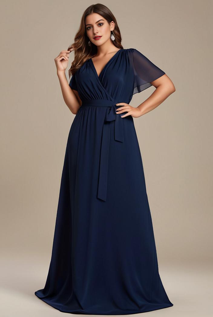 plus size simple chiffon pleated a line round neckline bridesmaid dress 120481