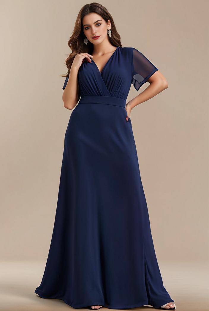 plus size simple chiffon pleated a line round neckline bridesmaid dress 120484