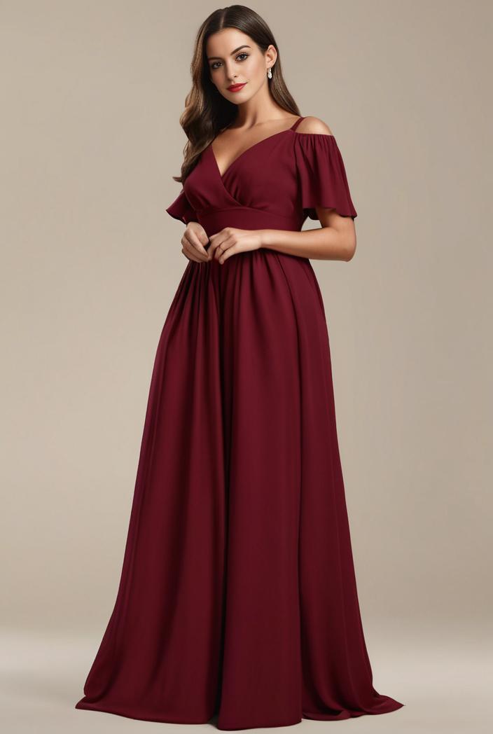 plus size simple chiffon pleated a line round neckline bridesmaid dress 120486