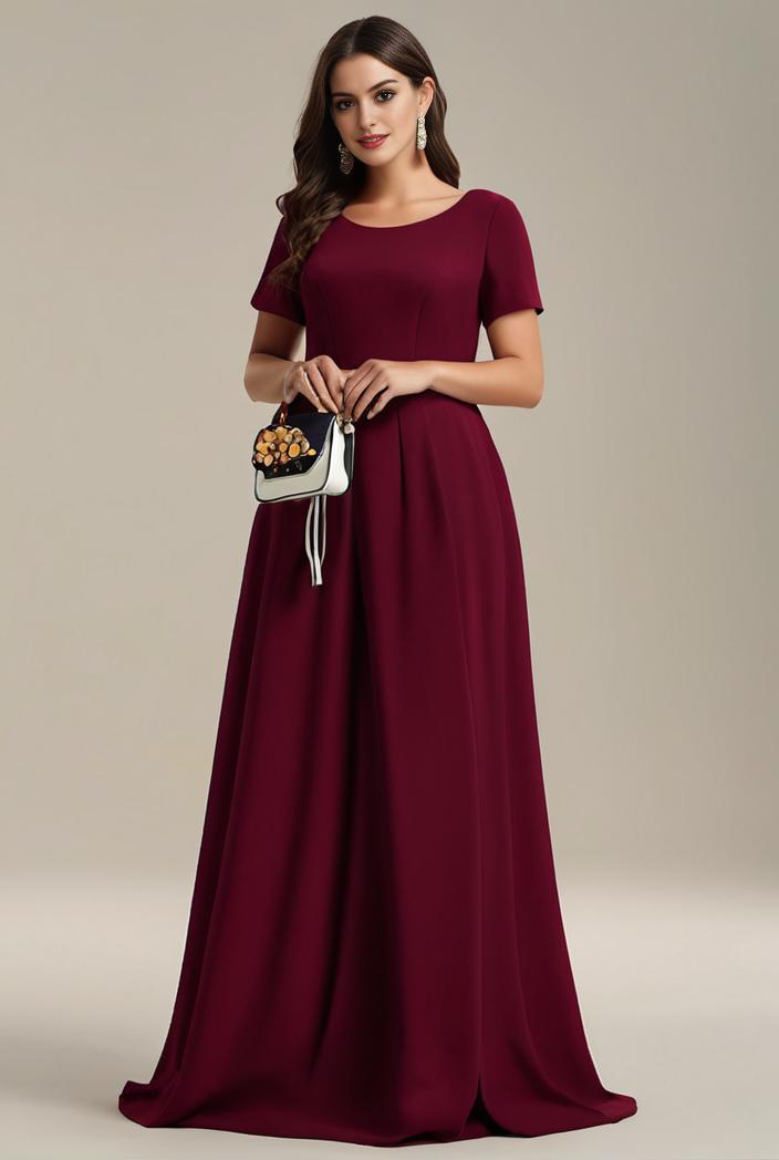 plus size simple chiffon pleated a line round neckline bridesmaid dress 120488