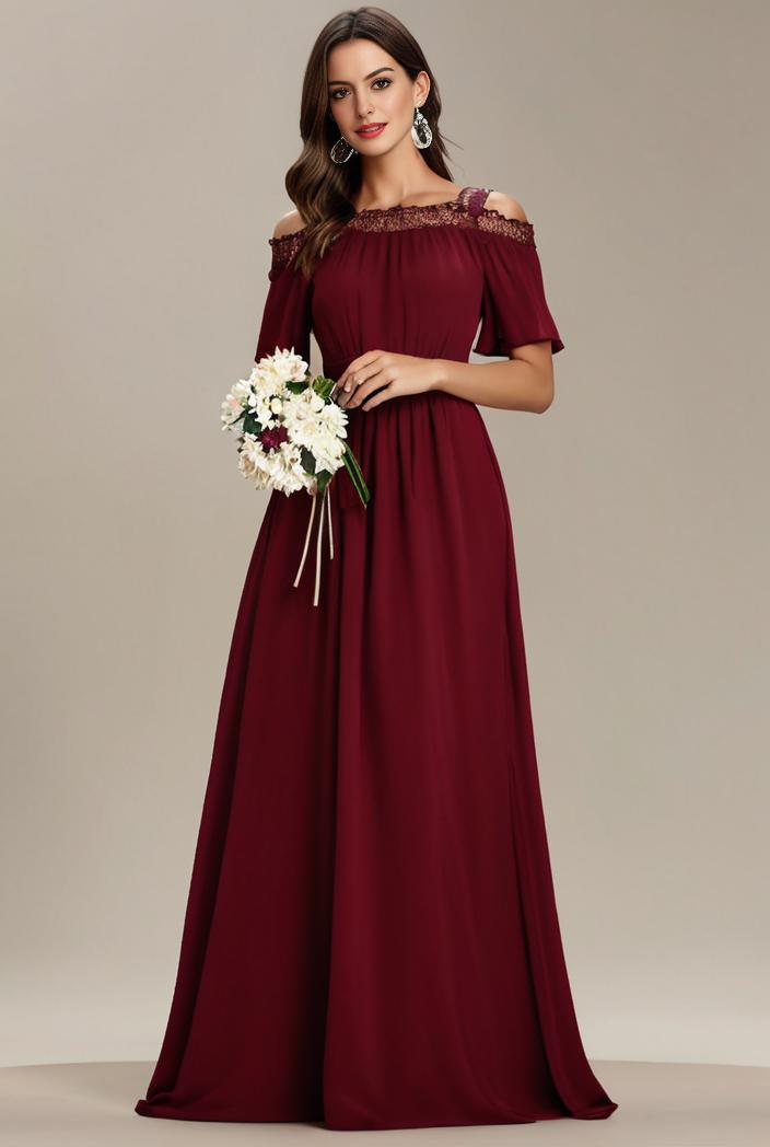plus size simple chiffon pleated a line round neckline bridesmaid dress 120487