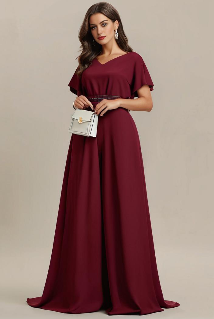 plus size simple chiffon pleated a line round neckline bridesmaid dress 120489