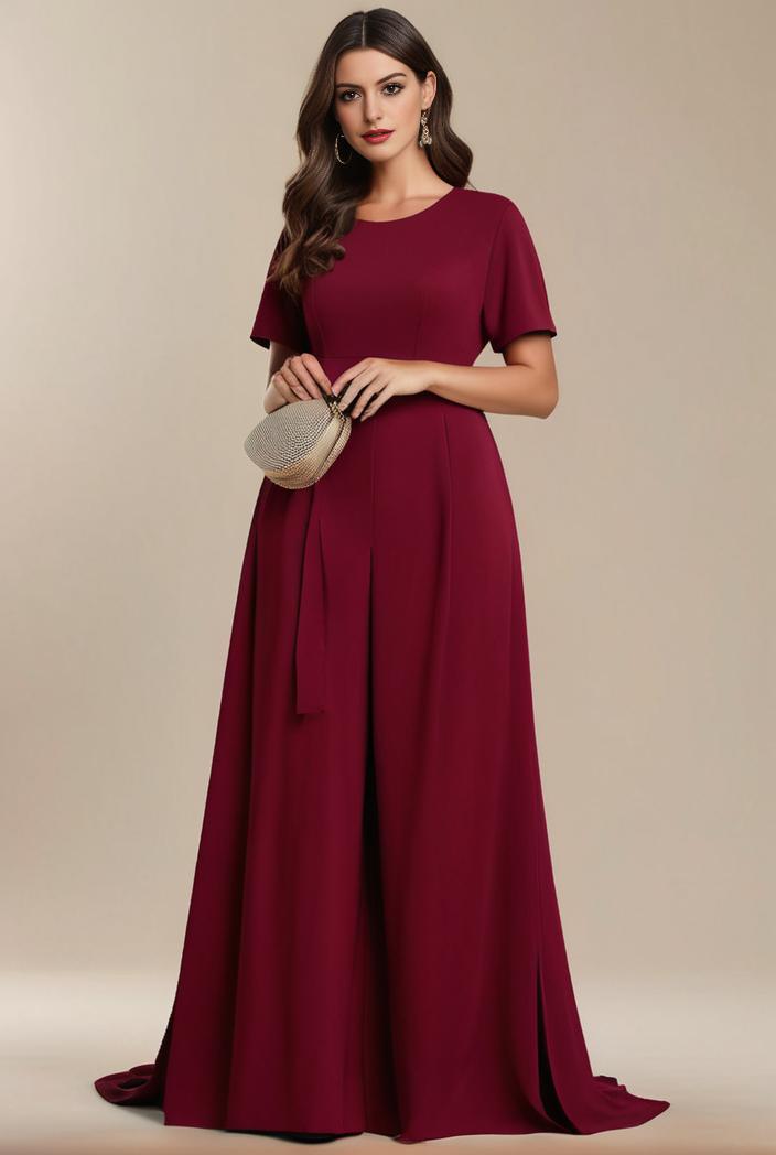 plus size simple chiffon pleated a line round neckline bridesmaid dress 120492