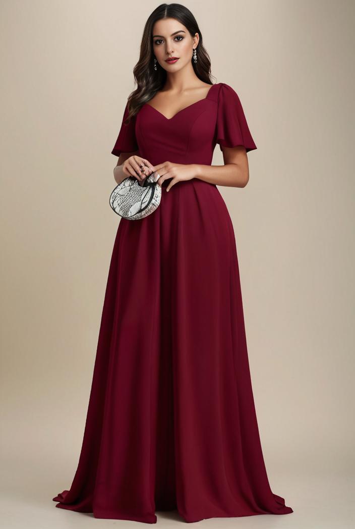 plus size simple chiffon pleated a line round neckline bridesmaid dress 120493