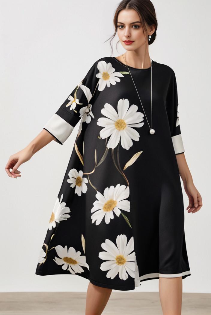 size curve dresses plus size loose elegant floral pattern stitching midi dress 124020