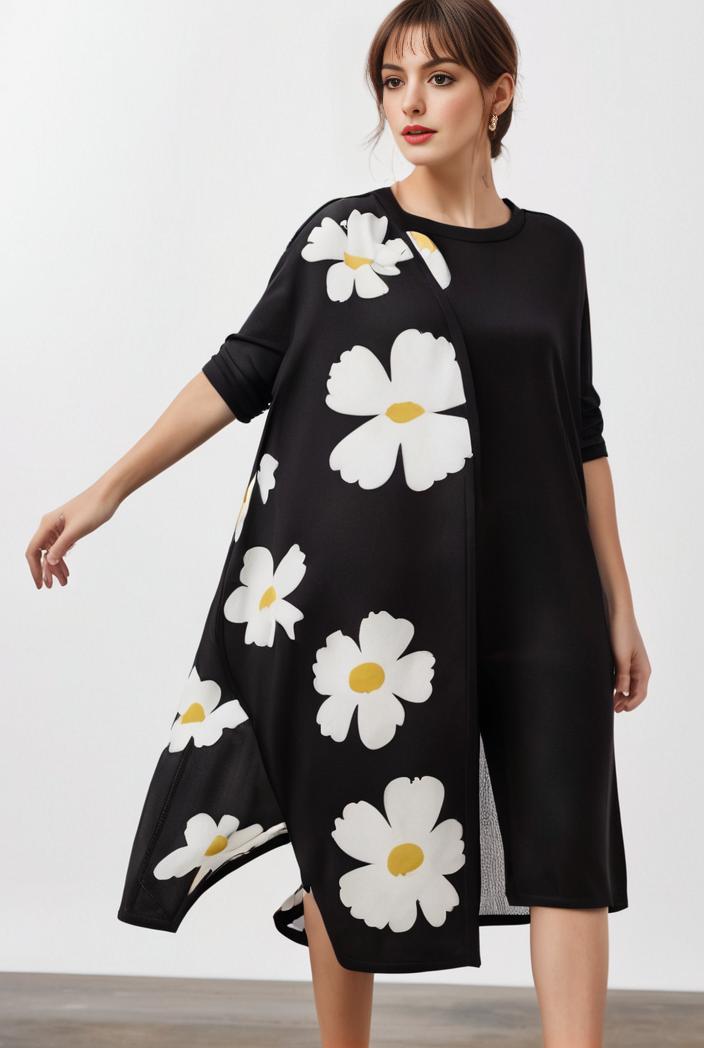 size curve dresses plus size loose elegant floral pattern stitching midi dress 124023