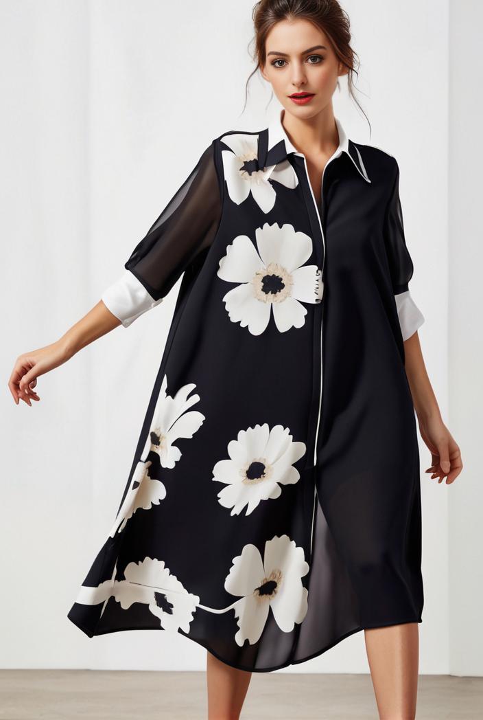 size curve dresses plus size loose elegant floral pattern stitching midi dress 124027