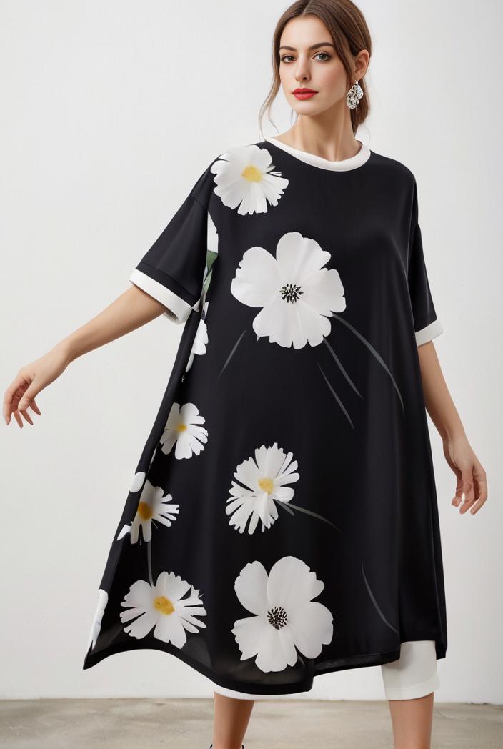 size curve dresses plus size loose elegant floral pattern stitching midi dress 124024