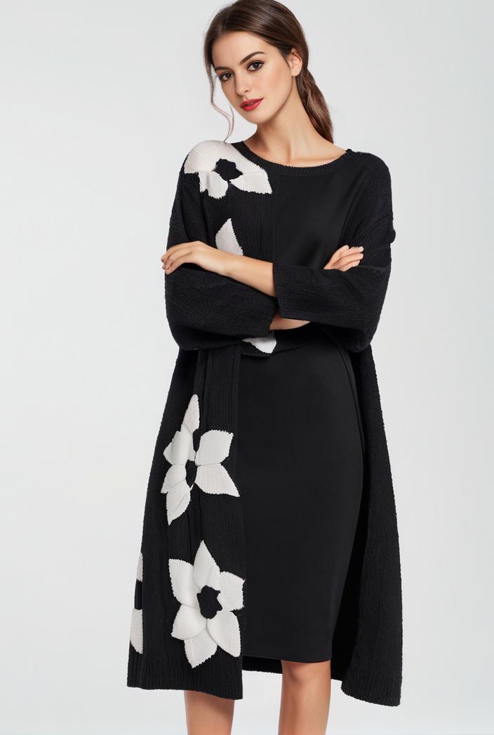 size curve dresses plus size loose elegant floral pattern stitching midi dress 124026